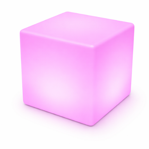Color-changing LED glow cube lit in pink
